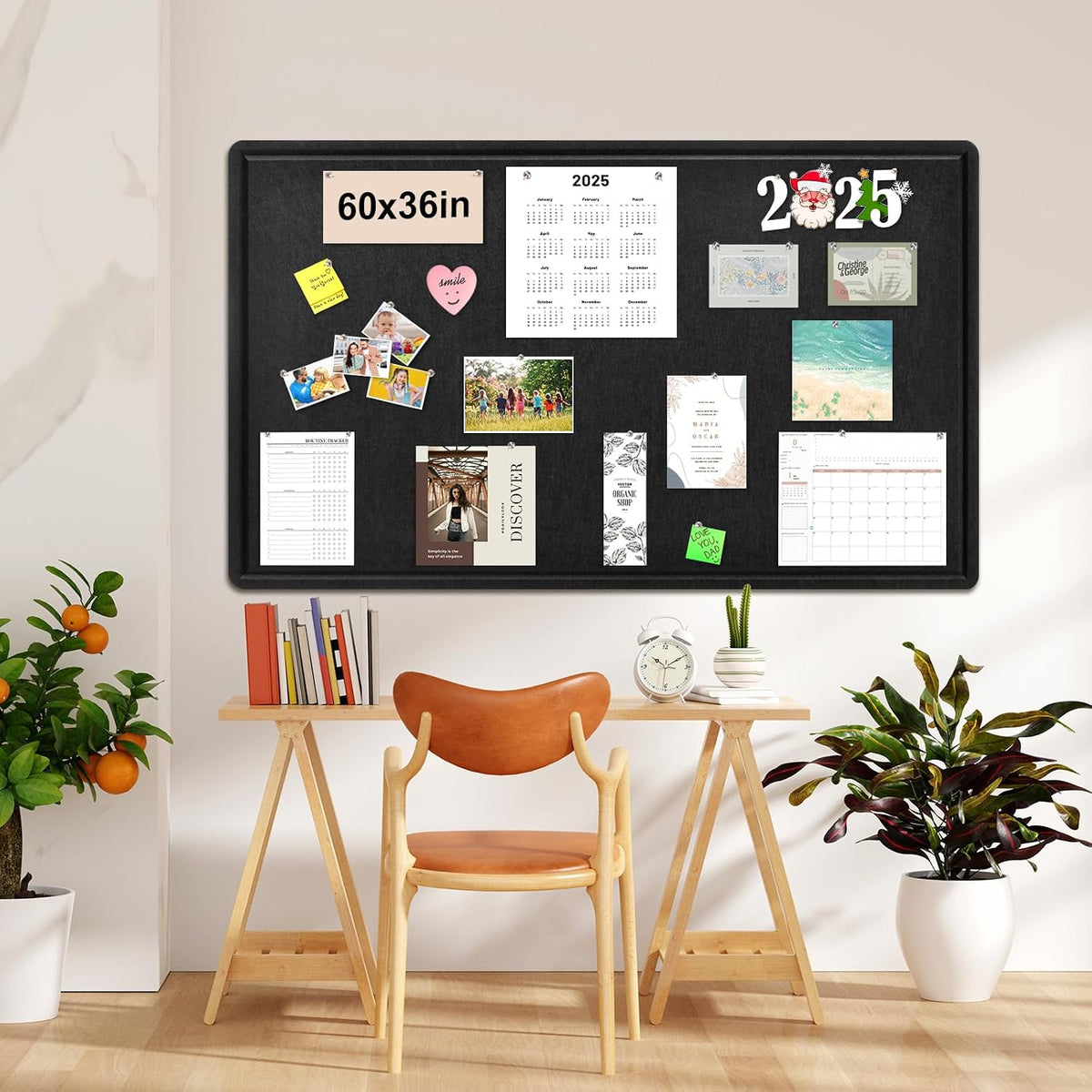 Large Bulletin Board - 60 x 36 Inches, Foldable Decorative Felt Board for Wal...