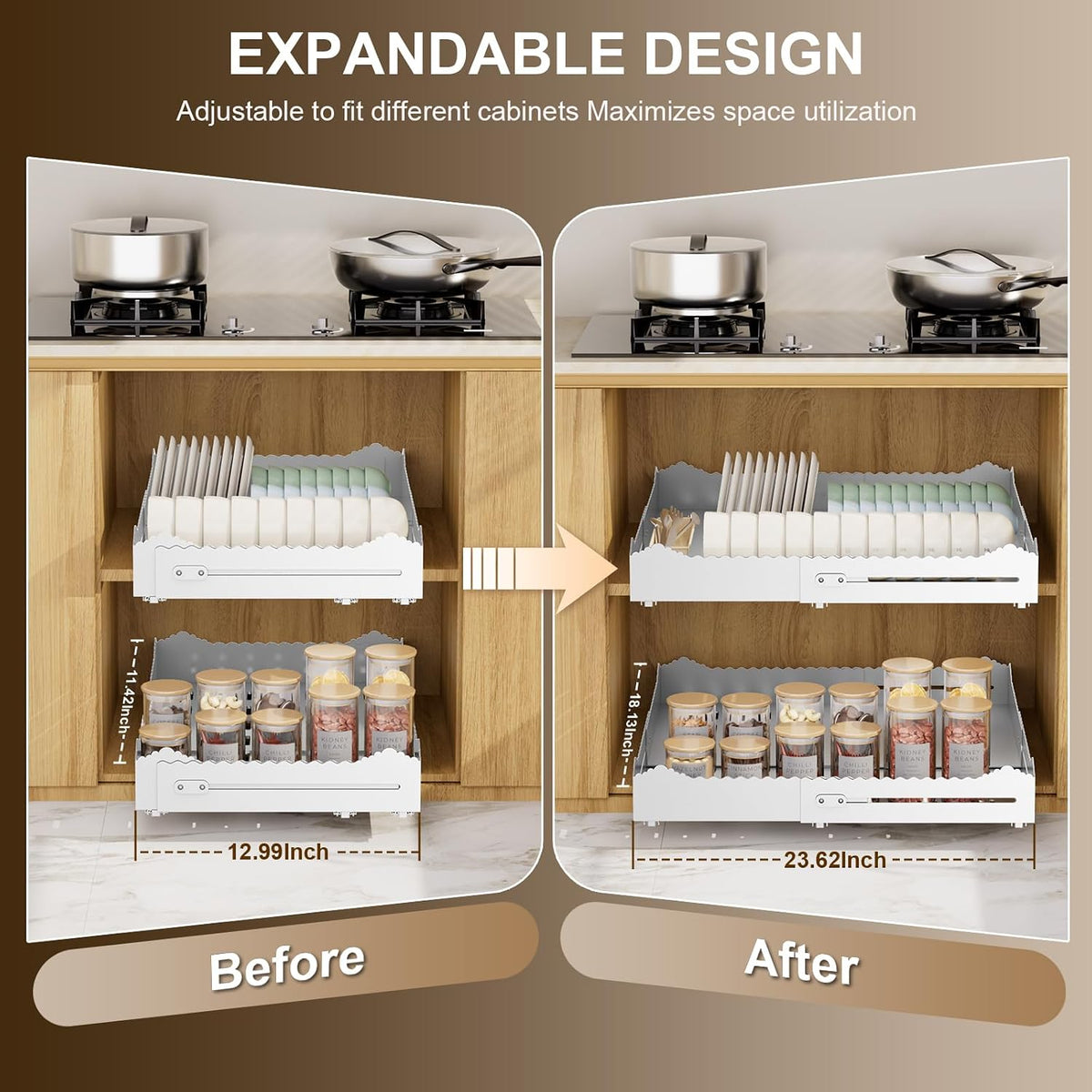 Pull Out Drawers for Cabinets, Expandable Pull Out Cabinet Organizer 11-18&qu...