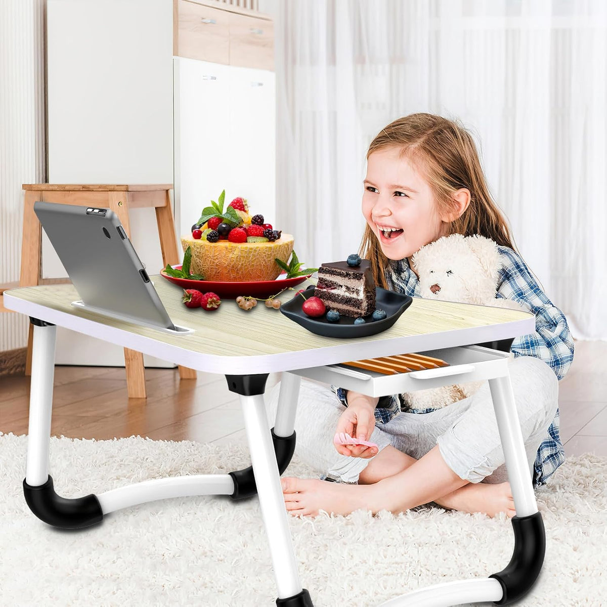 Fayquaze Portable Foldable Laptop Bed Desk with Storage Drawer and Cup Holder...