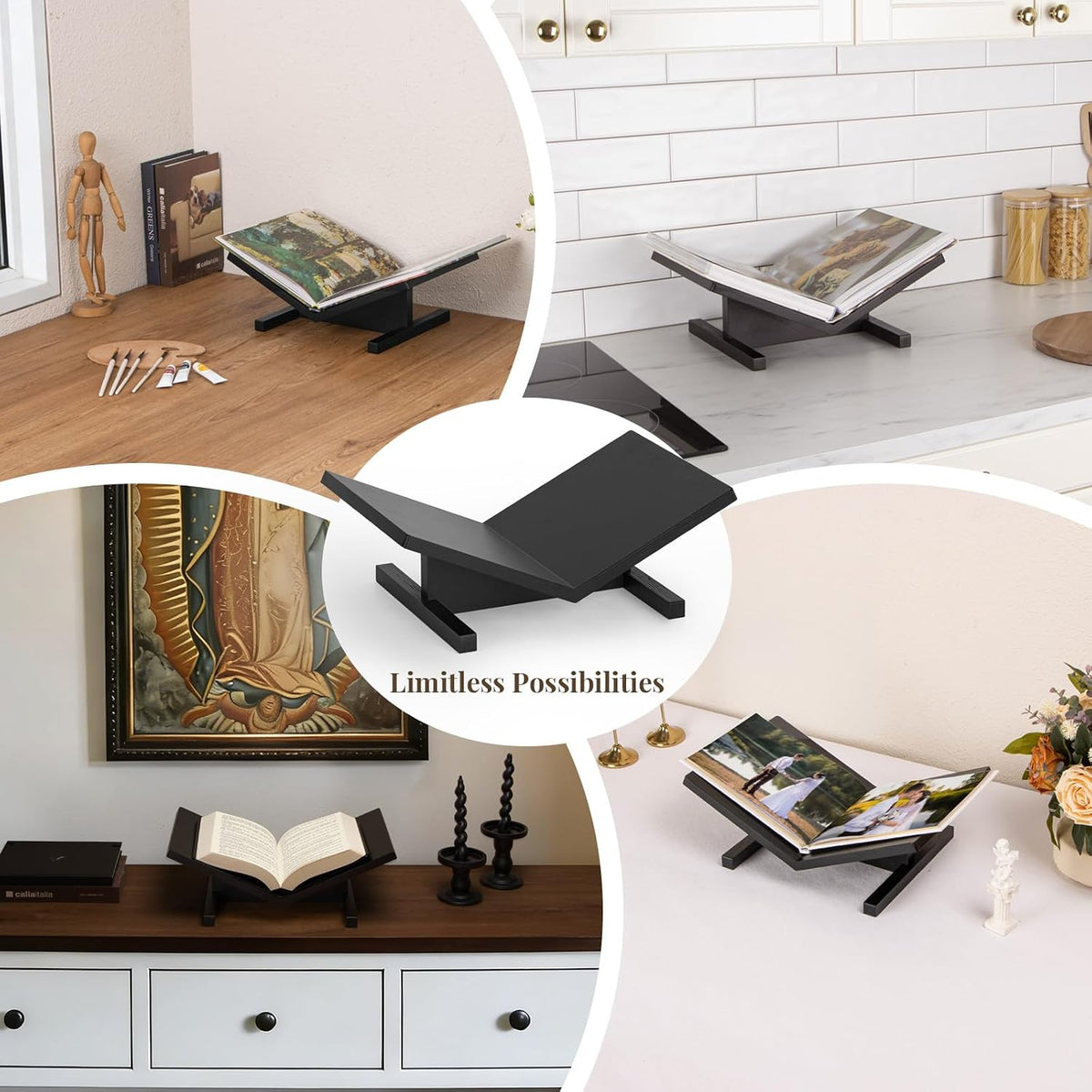 PUERSI Open Display Stand, Wooden Large Book Holder, Coffee Table Stand