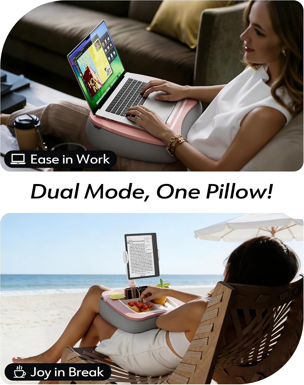 LULULOOK 2-in-1 Lap Desk & Kindle Pillow Stand with Beanbag