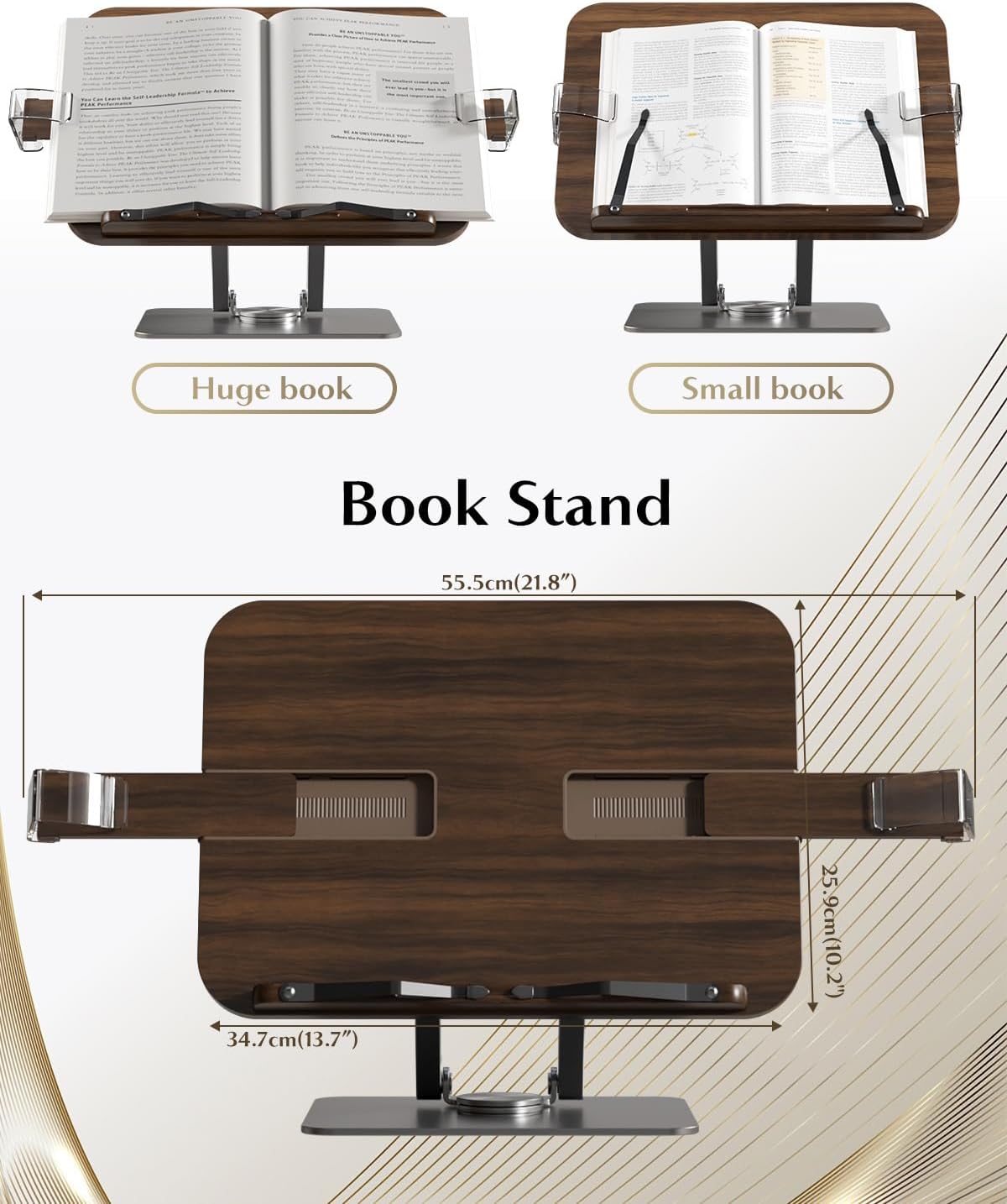 Book Stands for Reading,Adjustable Book Holder with 360° Rotating Metal Base,...