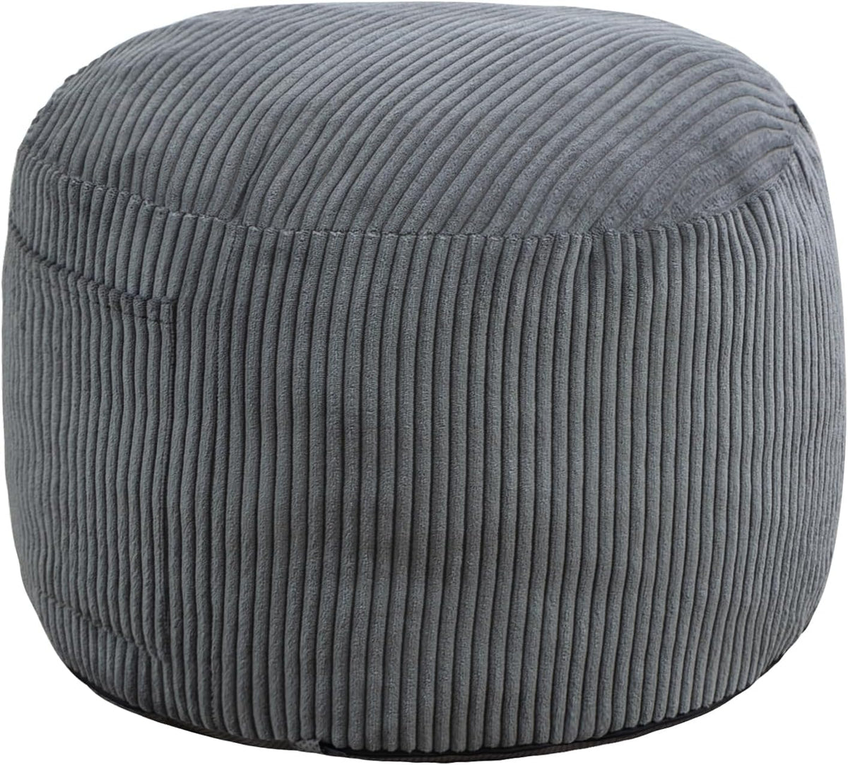 Round Stuffed Pouf Ottoman (Gray, 26" D x 26" W x 18" H)