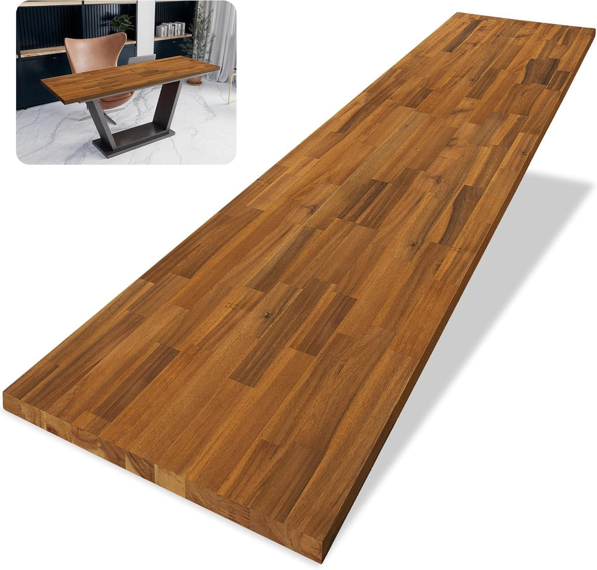 Howizz 48 x 25 in. Solid Wood Table Top, Teak Stained Acacia Desktop for Stan...
