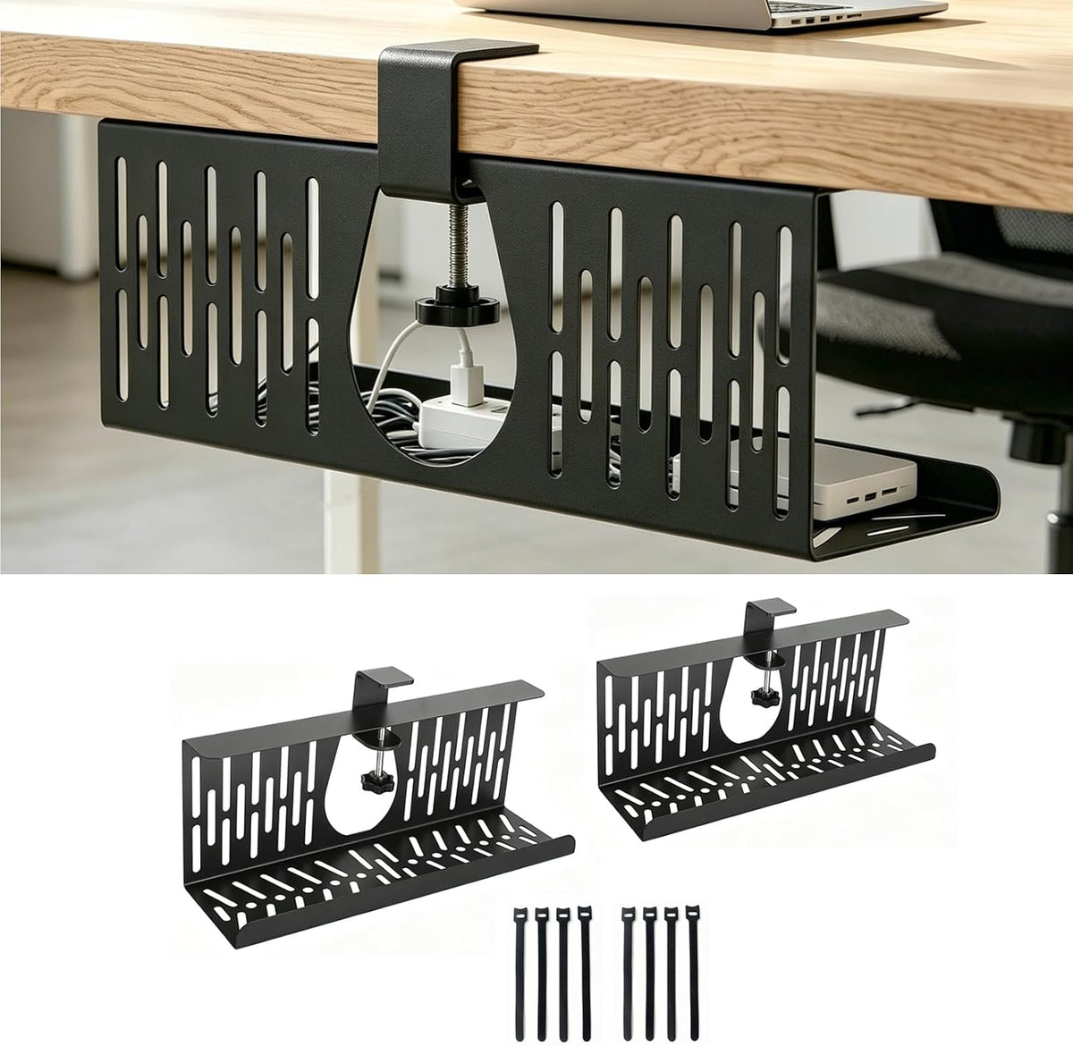 Under Desk Cable Management Tray, Cord Organizer for Desk Cable Management Tr...