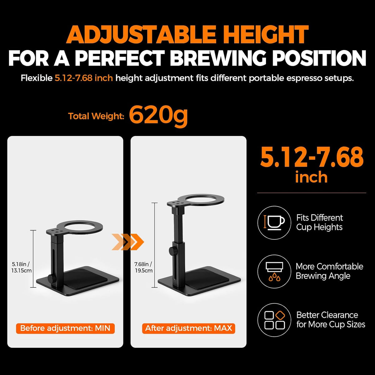 IKAPE Adjustable Portable Coffee Maker Stand, Aluminum Alloy Universal Coffee...