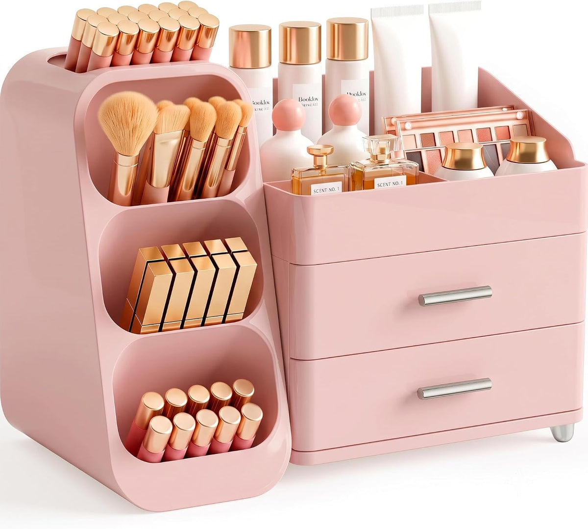 Booklov Large Makeup Organizer for Vanity Countertop, Pink