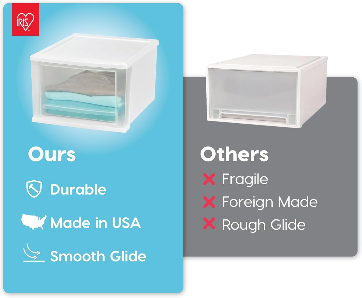 IRIS USA 4-Pack, 17 Qt. Medium Stacking Drawer Storage Organizer, White