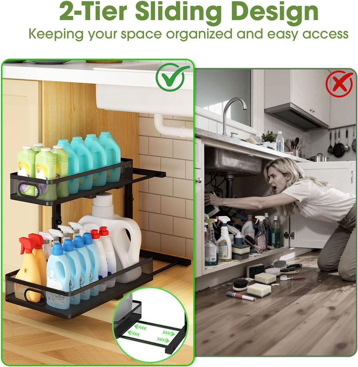 Under Sink Cabinet Organizer 2-Pack for Kitchen&Bathroom