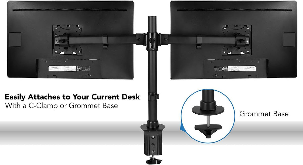Mount-It! Dual Monitor Desk Stand, C-Clamp & Grommet Base