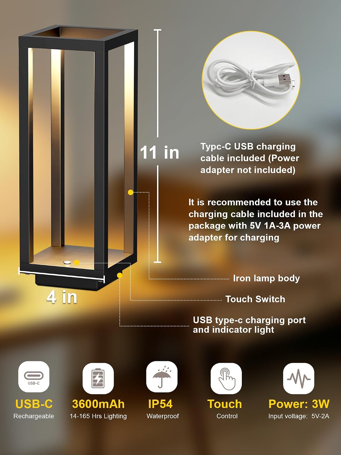 Cordless Table Lamp,Outdoor Rechargeable Table Lamp 7200mAH Battery 2PCS