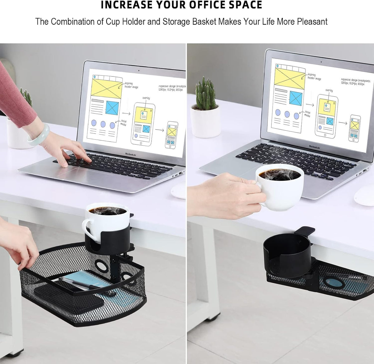 MASTLU Under Desk Organizer,Cup Holder,Table Management Tray, Swivel Pencil D...