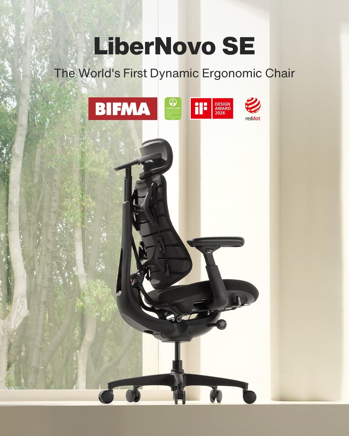 LiberNovo Omni SE Dynamic Ergonomic Office Chair, Manual Lumbar, 45cm
