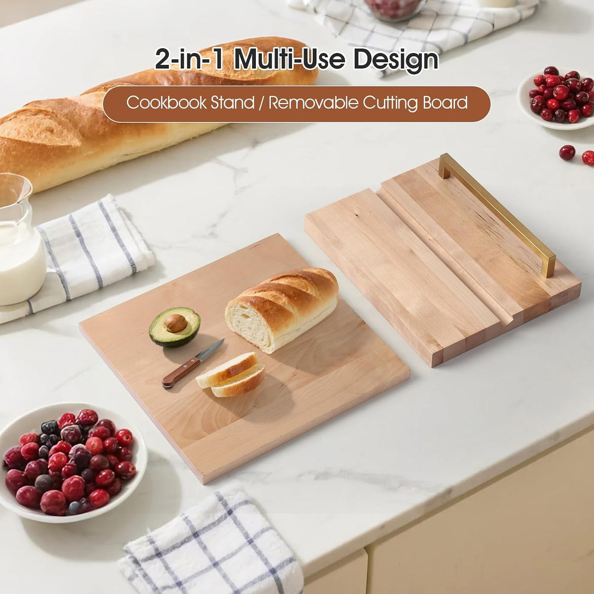 Wooden Recipe Book Holder& Kitchen Serving Tray for Kitchen Counter Decor