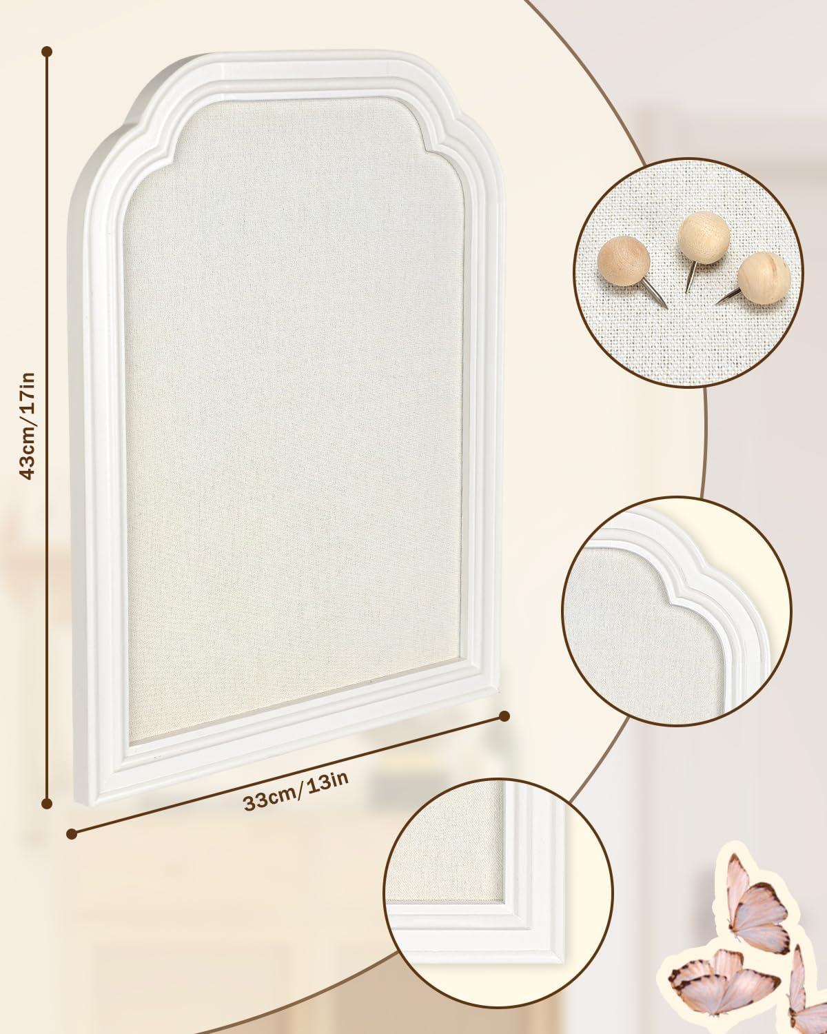 Bulletin Board with Linen, 13x17 inches Pin Board with White Frame, Decorativ...