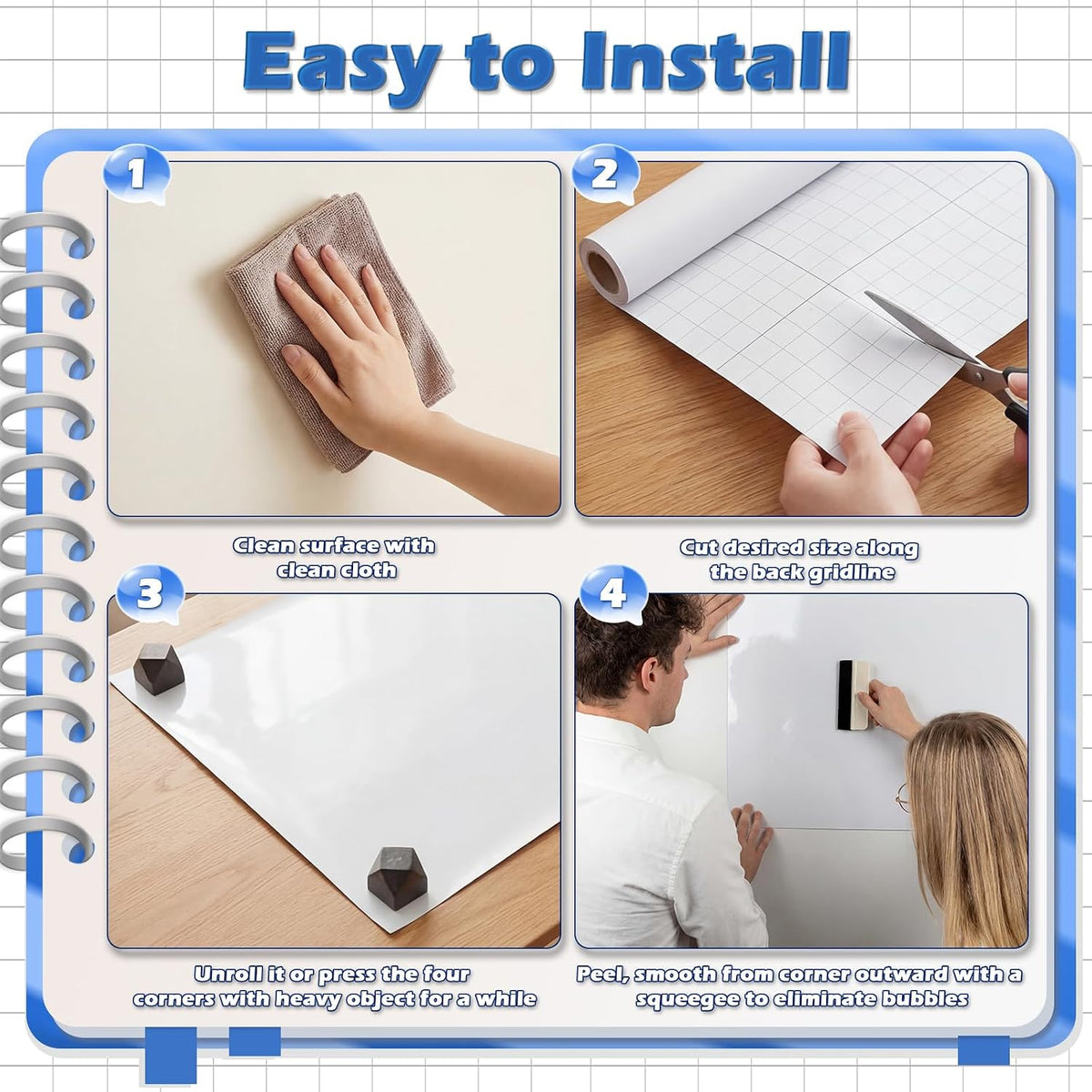 AFMAT WS48 Dry Erase Whiteboard Paper, Large White Board Stickers for Wall, 8...