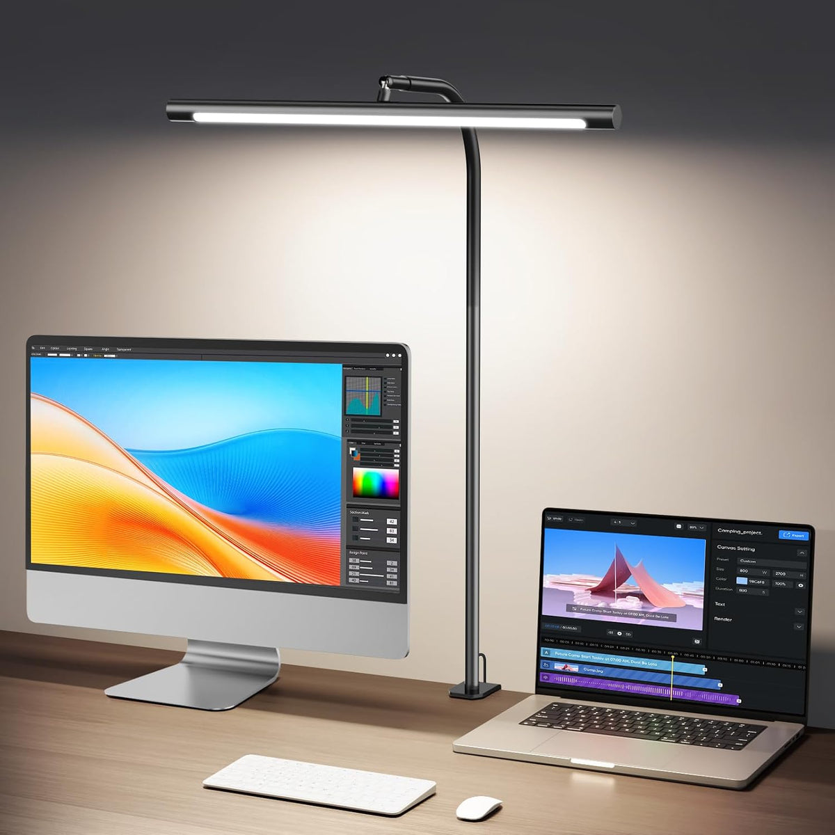 LED Desk Lamp with Clamp, Eye-Caring Dimmable Desk Light for Home Office