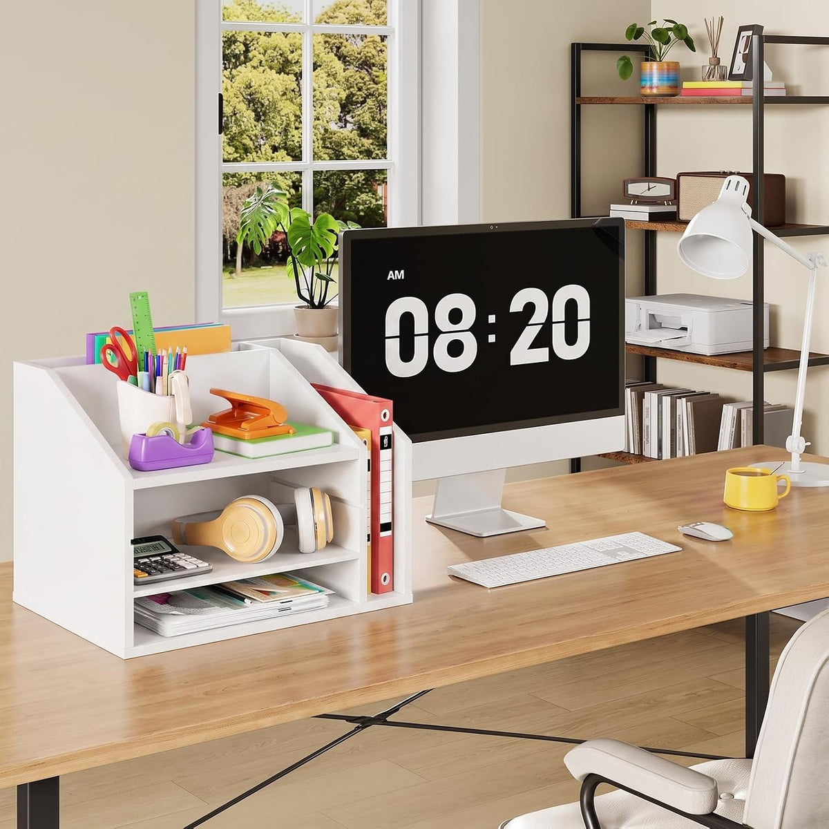 CHOEZON Wooden Desk Organizer, File Organizer with Adjustable Partitions