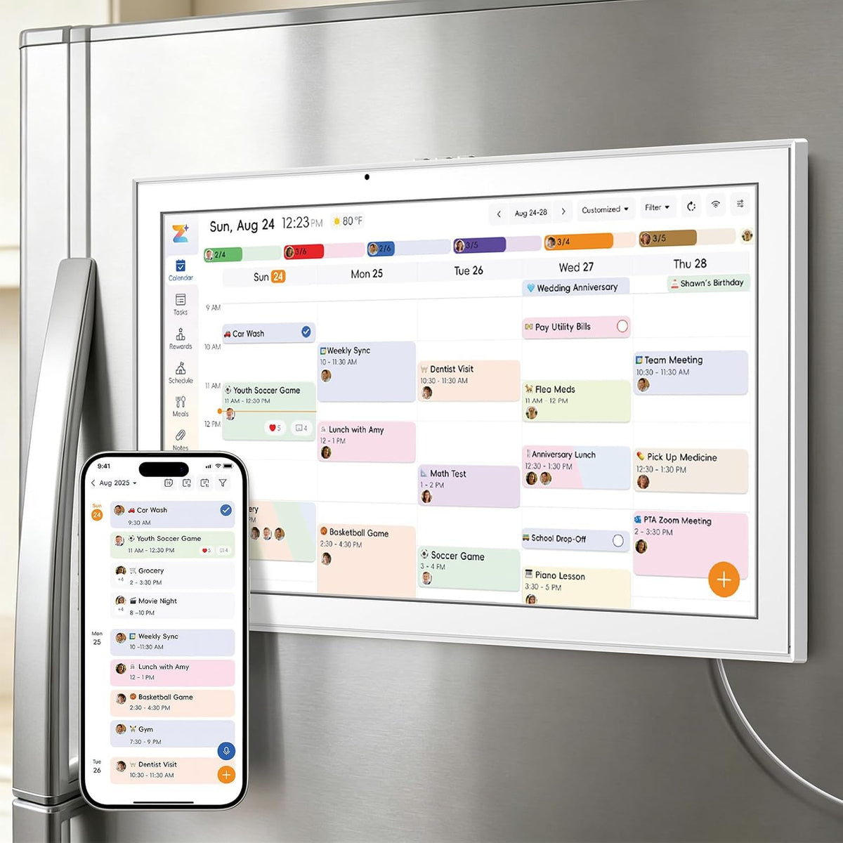 Magnetic Mount Smart Digital Calendar 15.6 Inch for Fridge, White