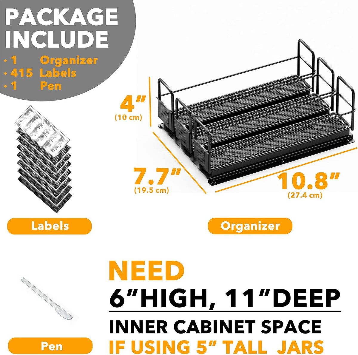 SpaceAid Pull Out Spice Rack Organizer for Cabinet, Heavy Duty Slide Out Seas...