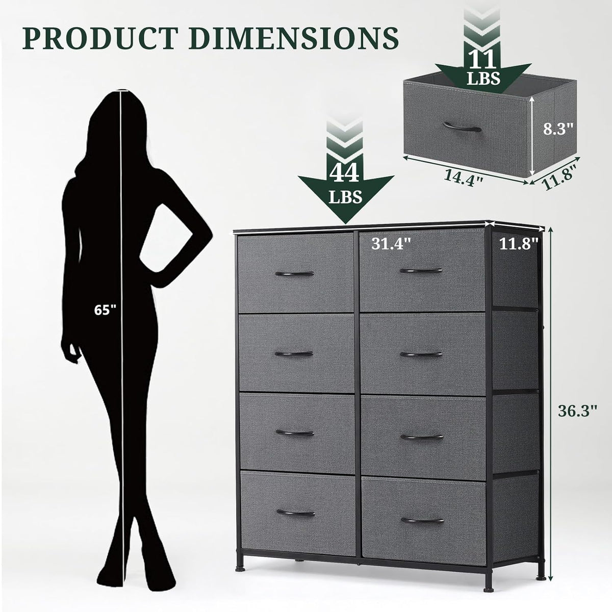 8-Drawer Dresser for Bedroom, Anti-Tip Tall Storage Organizer