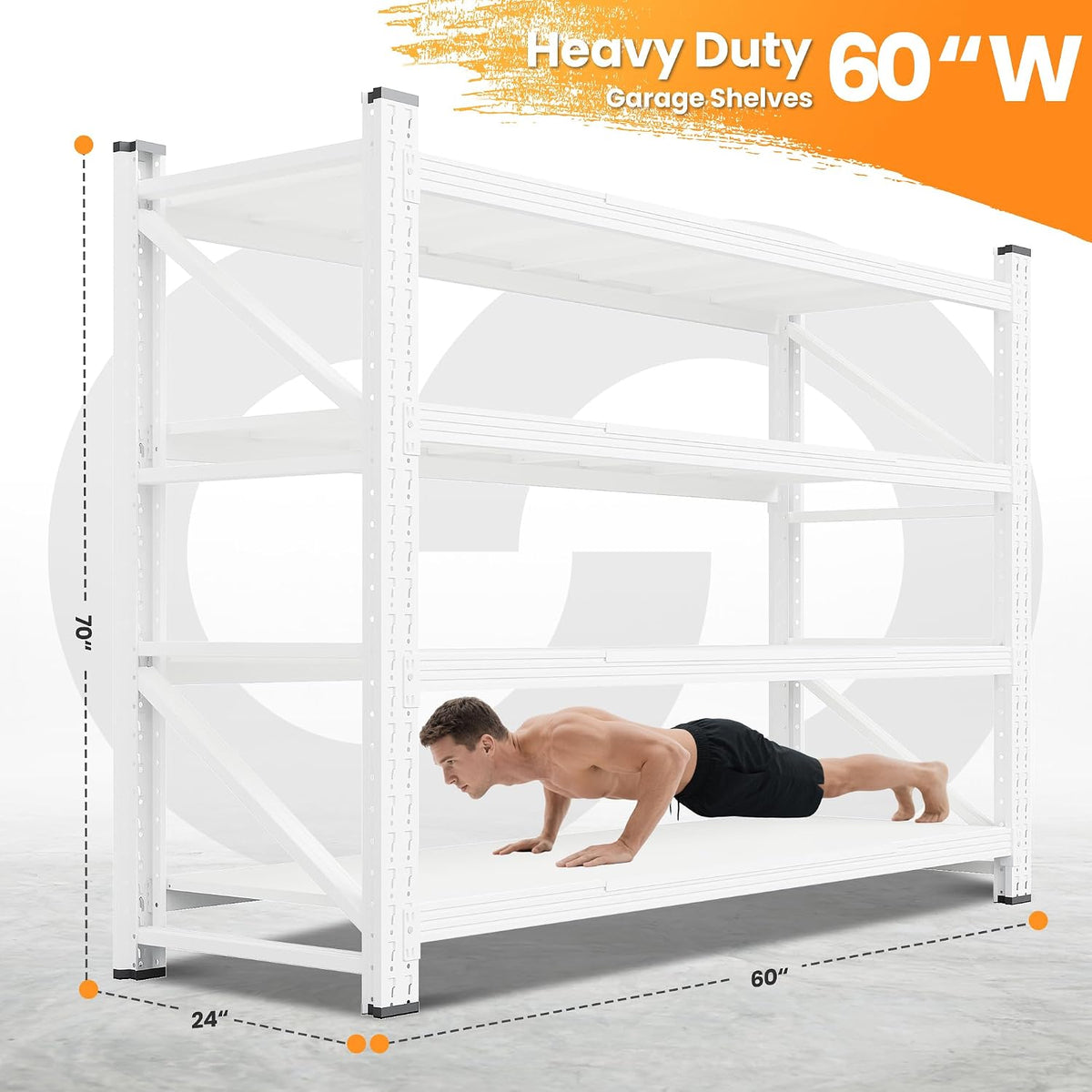 60” Wide Heavy Duty Metal Garage Shelving, Adjustable Storage Shelf