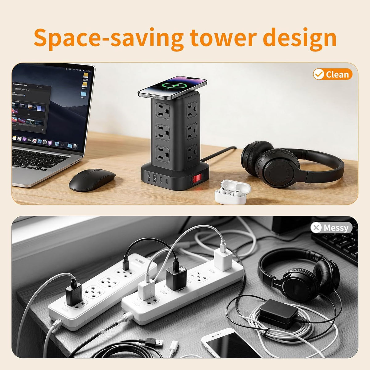 Extension Cord with Multiple Outlets, SMALLRT Power Strip Tower, Outlet Exten...