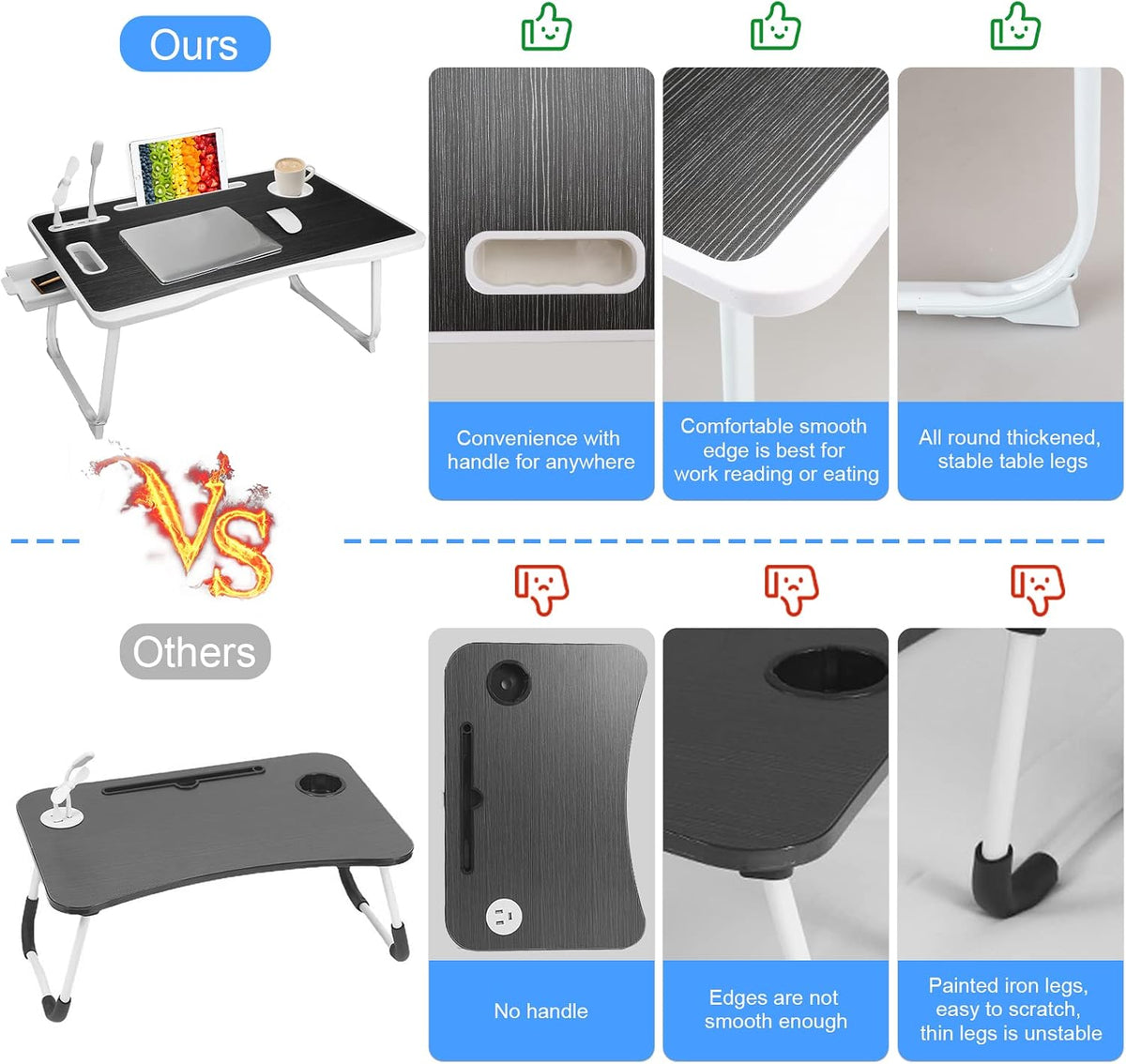 Laptop Bed Table, Laptop Desk for Bed, Foldable Laptop Bed Desk with USB Char...