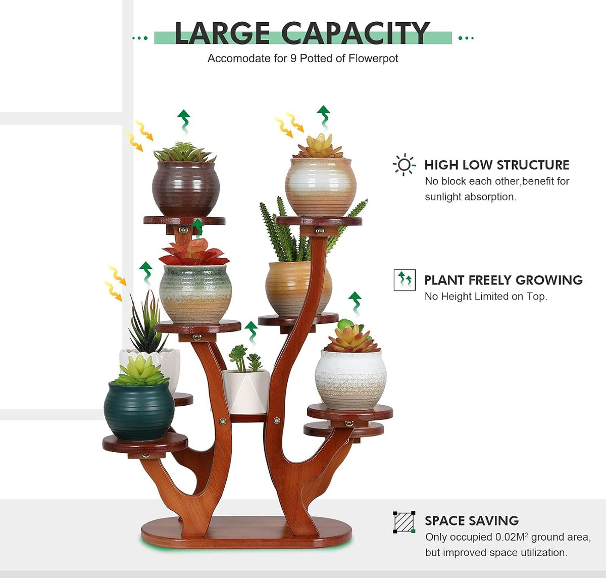 9 Tier Bamboo Plant Stand Indoor, Windowsill Small Succulent Shelf