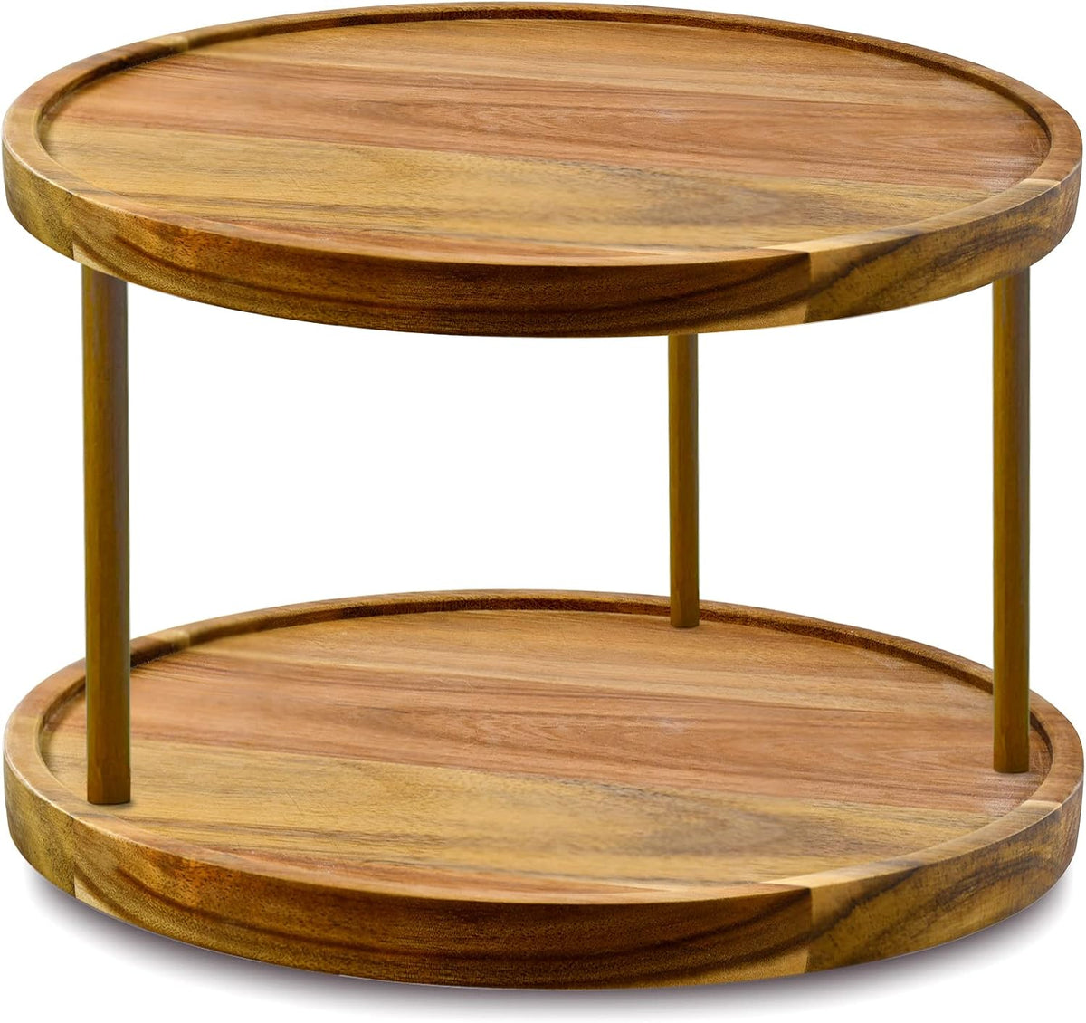 14" Two-Tier Acacia Wood Lazy Susan Organizer Kitchen Turntable for Cabi...
