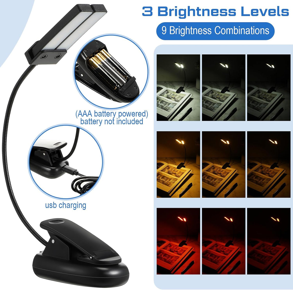 Retisee 12 Pcs Music Stand Lights Clip on Reading Lights,Double-lamp Style