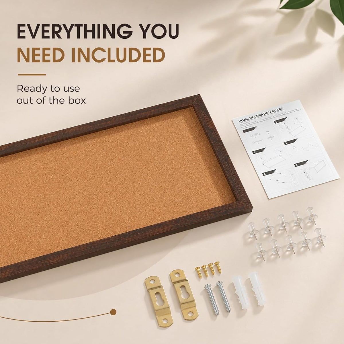 Long Cork Board for Wall, 36" x 12" Bulletin Board, Brown