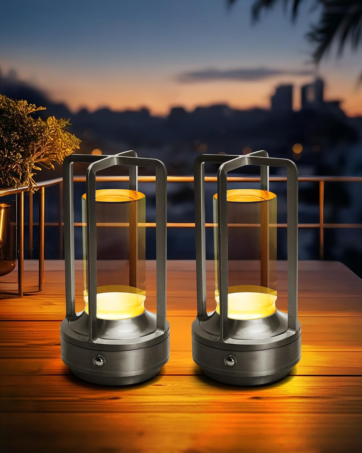 Set of 2 Cordless Table Lamps Rechargeable Desk Lamps Silver
