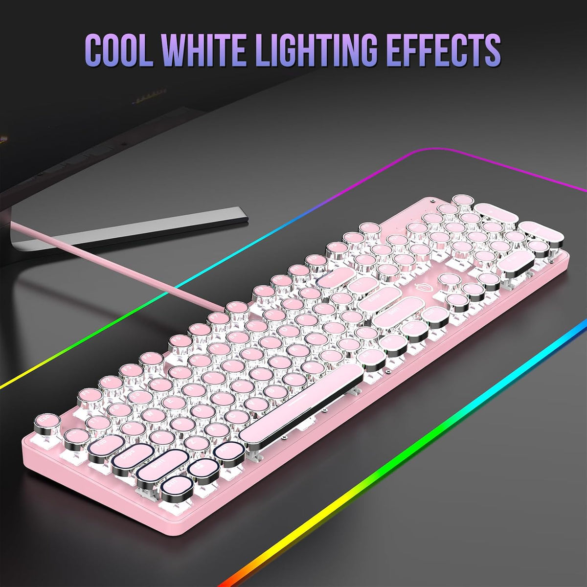 Typewriter Mechanical Gaming Keyboard with RGB Backlit Red Switches, 104 Keys...