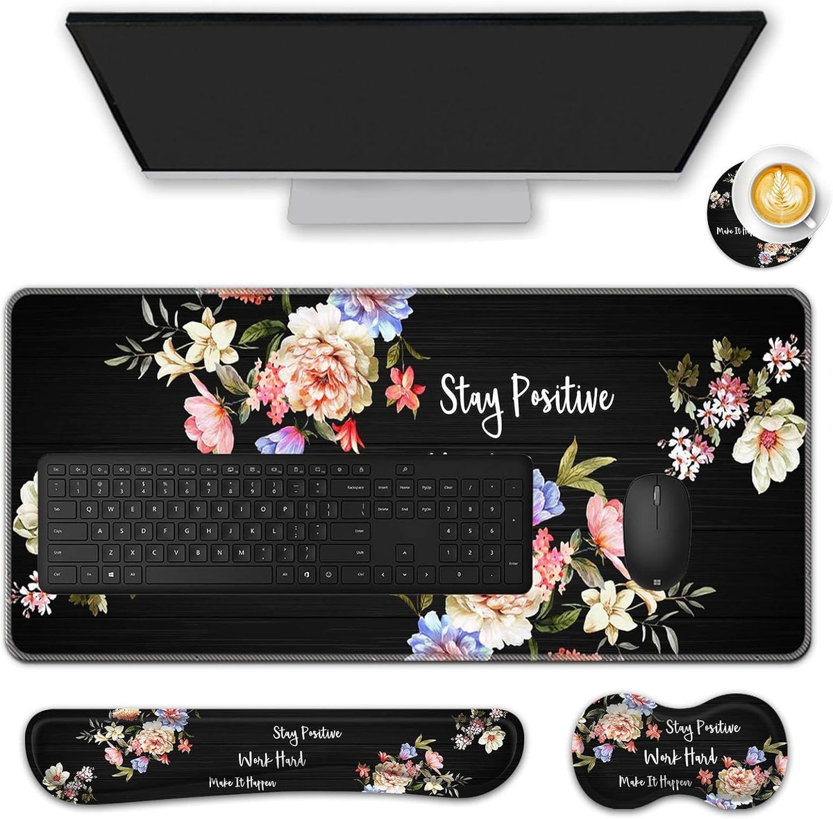 Mouse Pad Set,(31.5×11.8 in)Desk Pad + Keyboard Wrist Rest Support + Mouse Wr...