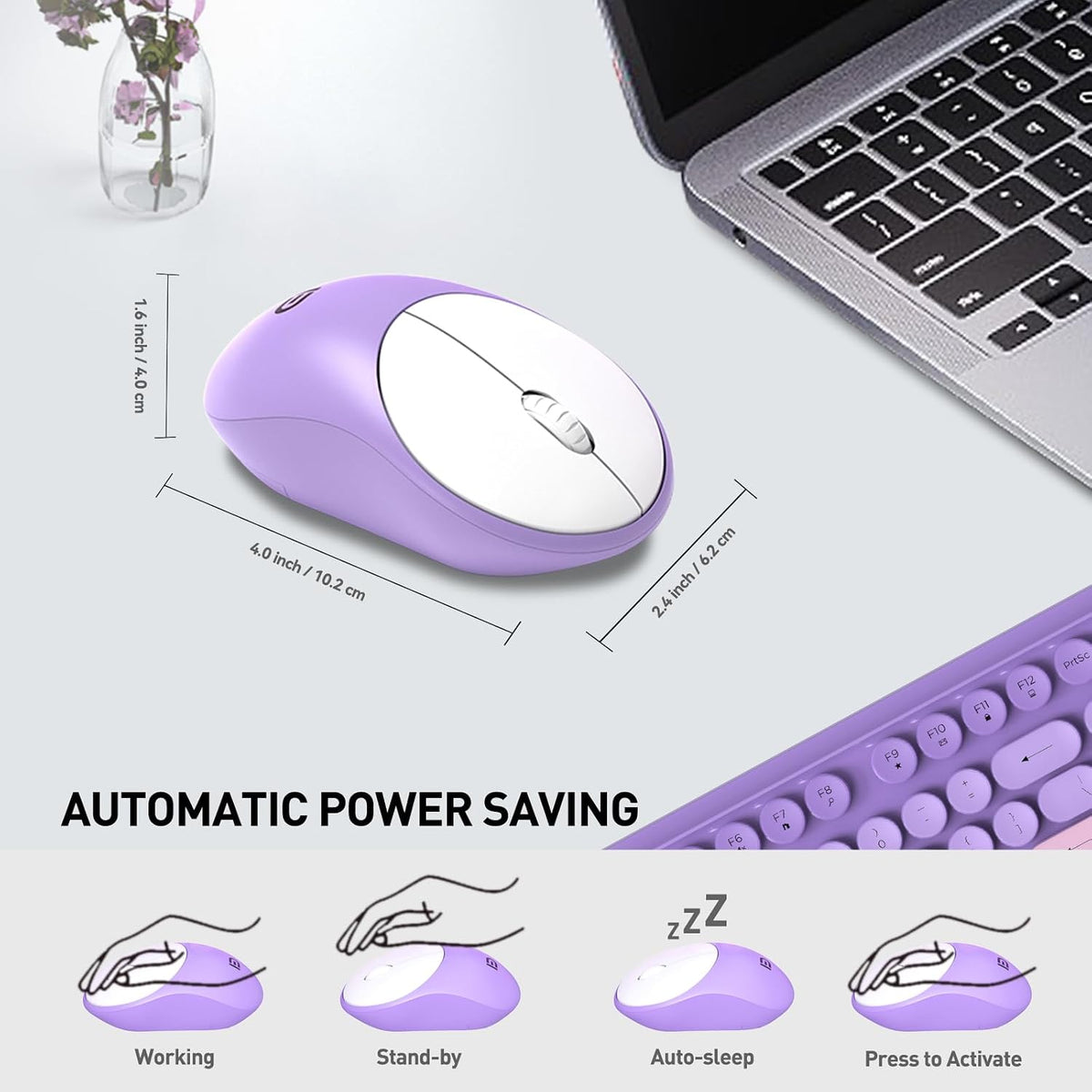 FD Wireless Keyboard and Mouse Combo - 2.4G Full-Sized Cute Colorful Mouse an...