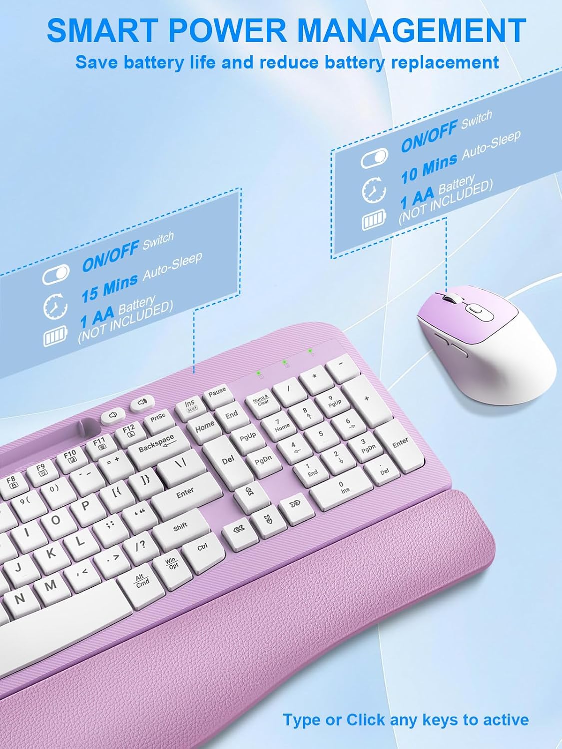 Hayyiesh Ergonomic Wave Keys Wireless Keyboard and Mouse Combo, Full Size wit...