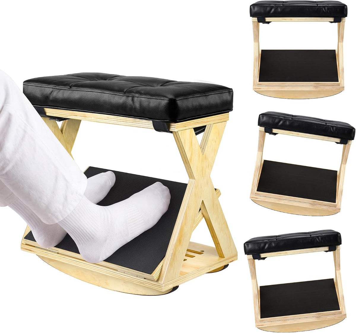 Under Desk Adjustable Footrest, Wood Rocking Footrest, Non-Slip