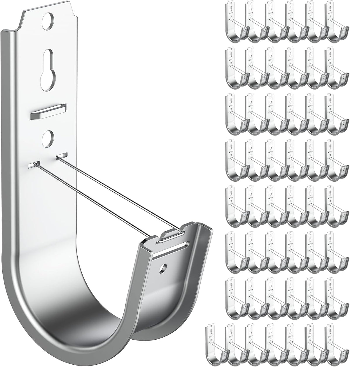 50 Pack 2 Inch Cable Support J Hook Wall Mount J Hook with Retainer Clip, Gal...