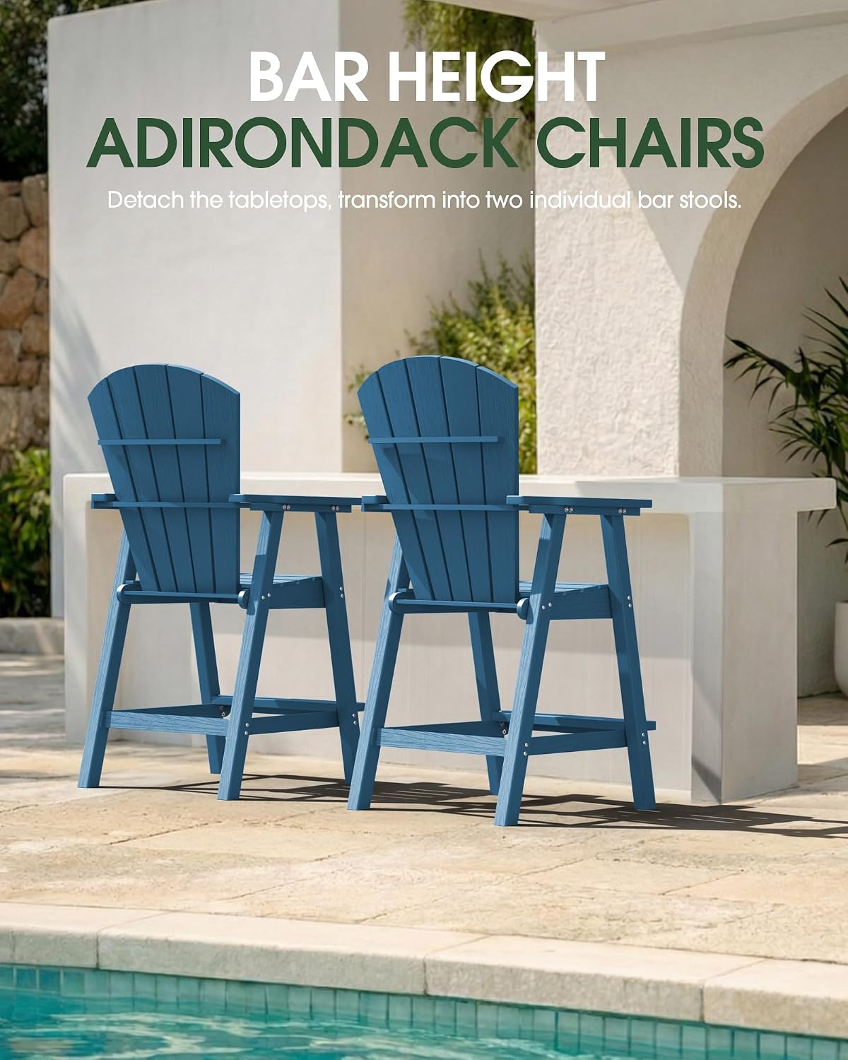 Tall Adirondack Chairs Set of 2 with Table Trays, Navy Blue