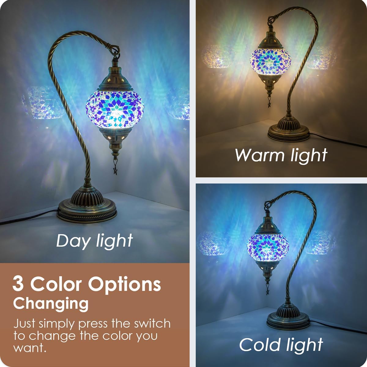 Yarra-Decor Turkish Moroccan Mosaic Glass Bedside Lamp (Blue2)