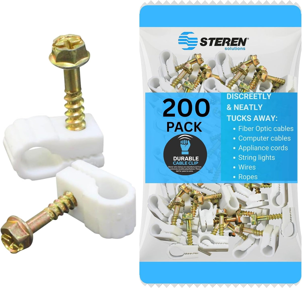 STEREN Coaxial Cable Clips - Cable Holders - White - 200 Pack