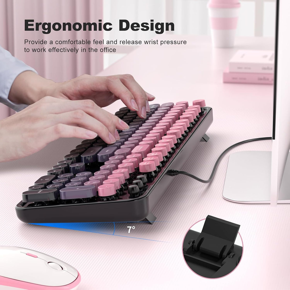 Wired Retro Keyboard, 104 Keys Full-Sized Typewriter Keyboards, Office Keyboa...