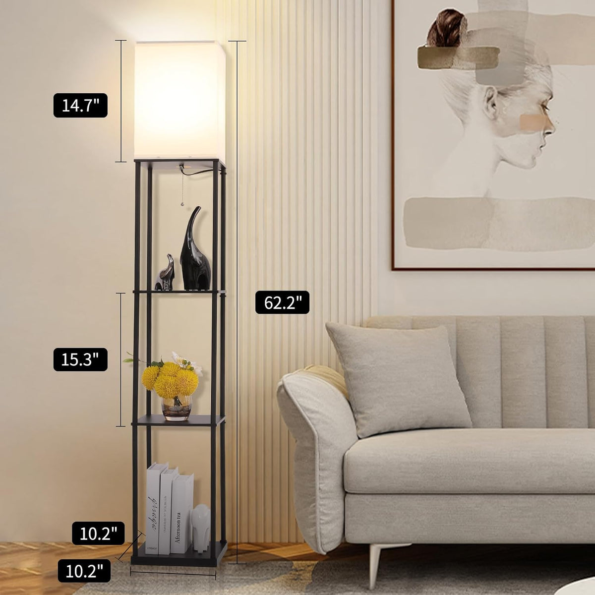 Gupuzm Floor Lamp with Shelves, Modern Square Standing Lamp with 3 Color Temp...