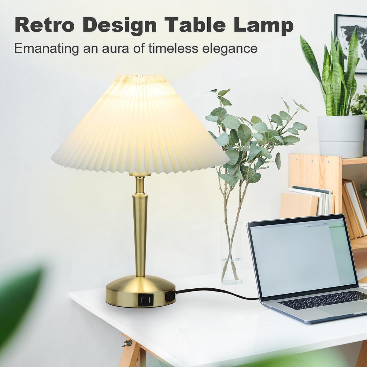 LALISU Touch Bedside Table Lamp, Fabric Shade Small Table Lamp, Gold