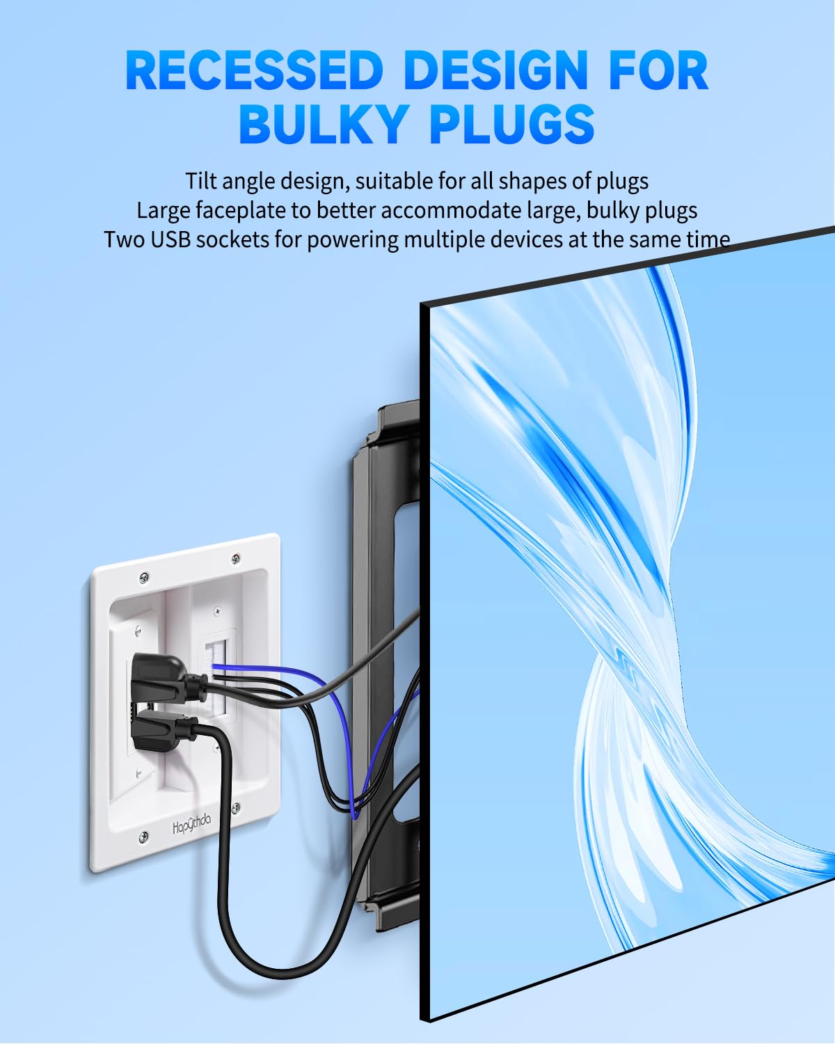 in Wall Cable Management Kit for TV, Recessed Outlet with USB, TV Cable Hider...
