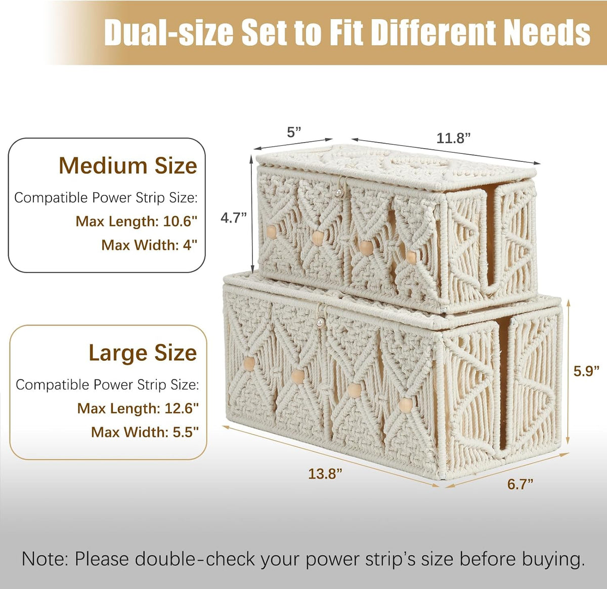 2PCS Cable Management Box Handmade Macrame Cord Organizer Basket
