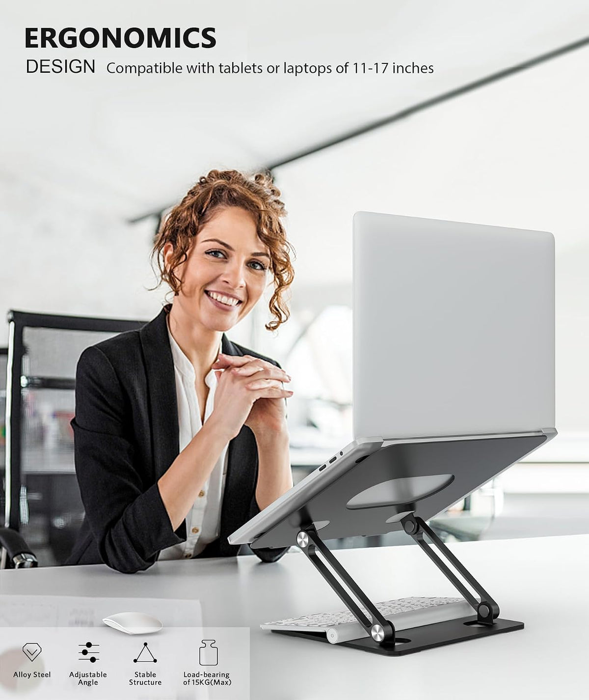 BoYata Laptop Stand, Adjustable Multi-Angle Riser, Up to 17 Inches, Black