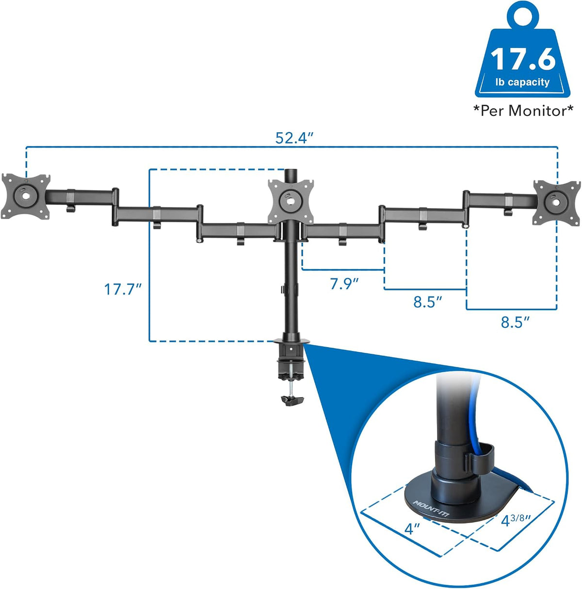 Mount-It! Triple Monitor Mount 3 Screen Desk Stand for LCD Computer Monitors ...