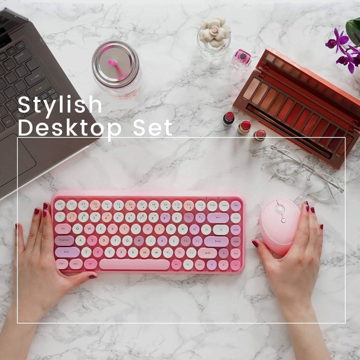 Perixx PERIDUO-713 Wireless Mini Keyboard and Mouse Combo, Retro Round Key Ca...